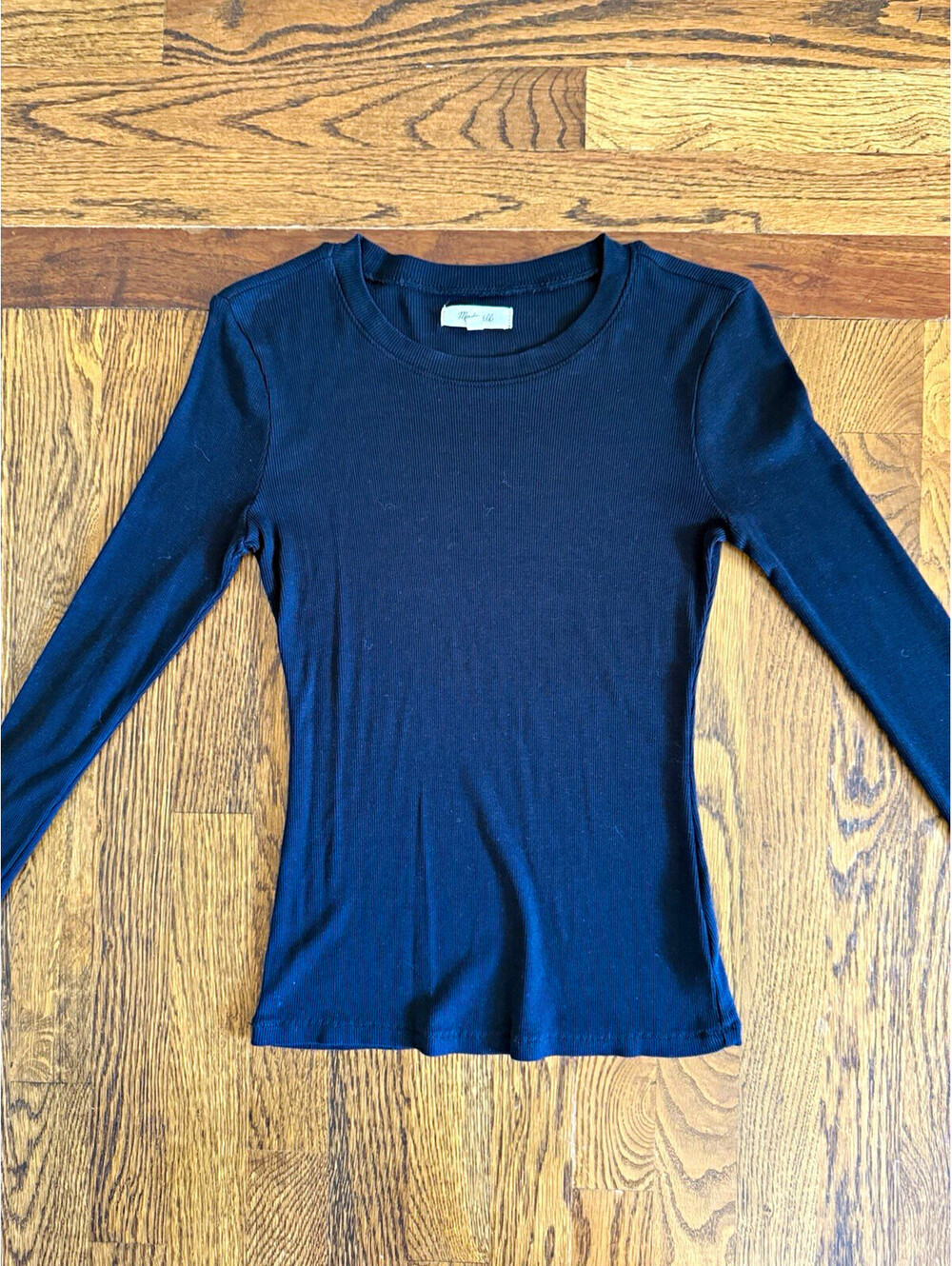 Madewell Women’s XS Black Ribbed Knit Crew Neck Long Sleeve Solid T-Shirt